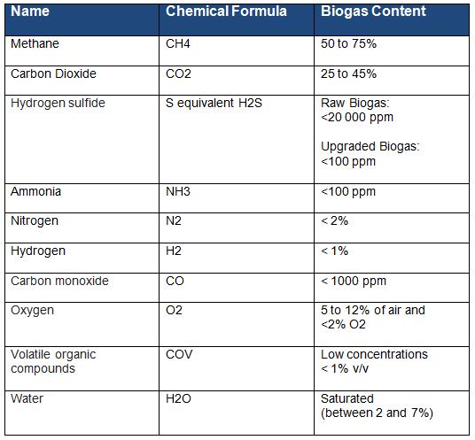 Biogas properties